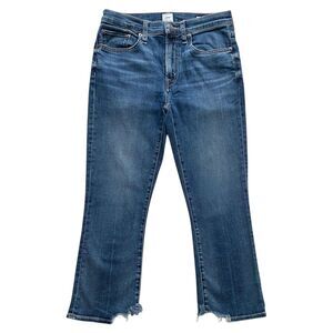 Edwin Cassia Mini Boot Jeans Mid-Rise Cropped Distressed Flare Leg Blue Size 25